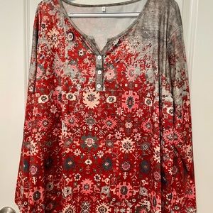 Fly curvy red and gray patterned long sleeve shirt size 4X